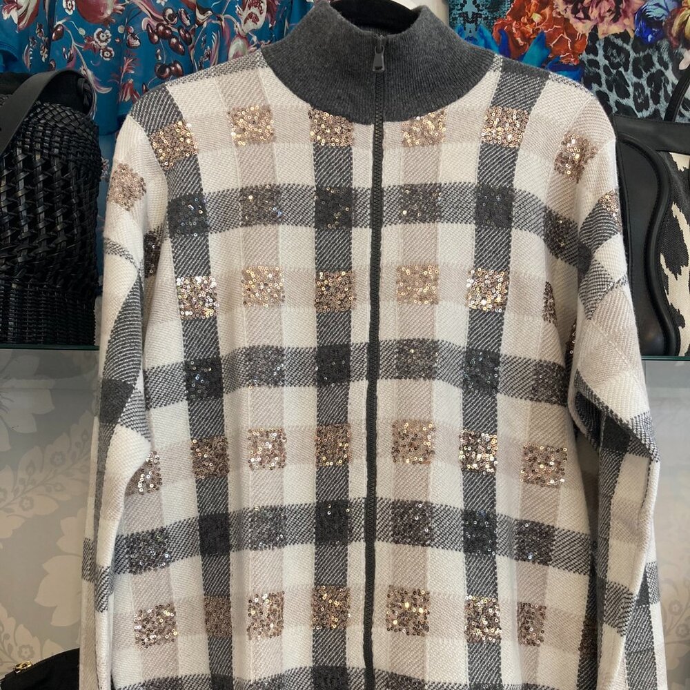 Brunello Cucinelli Mohair Blend Sequin Zip Jacket in size L